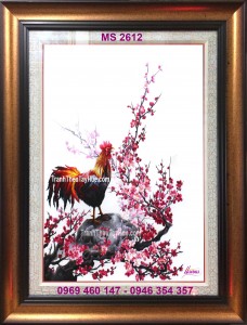 tranh thêu con gà trống