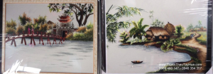 Tranh thêu phong cảnh làng quê Việt Nam