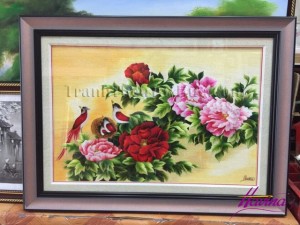 Tranh thêu hoa mẫu đơn mã số 325 theo yêu cầu chị Hà, Hà Nội