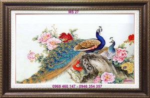 tranh thêu chim công