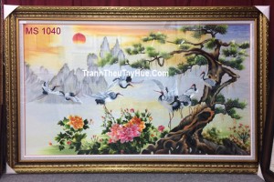 tranh thêu tùng hạc diên niên
