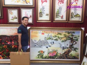 tranh thêu phong cảnh đồng quê