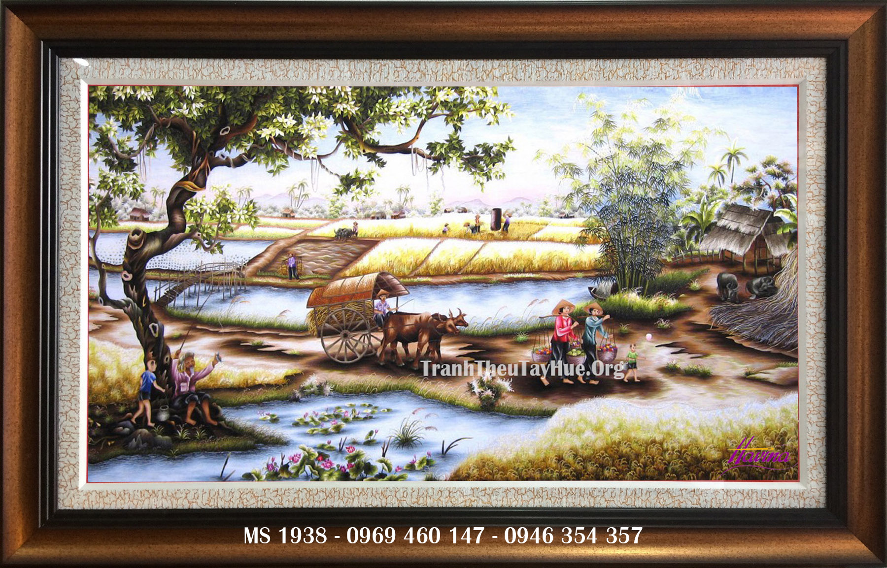 Tranh phong cảnh đồng quê , làng quê ST035 - Tranh sơn dầu Nguyễn Thái học  - Tranh sơn dầu hà nội